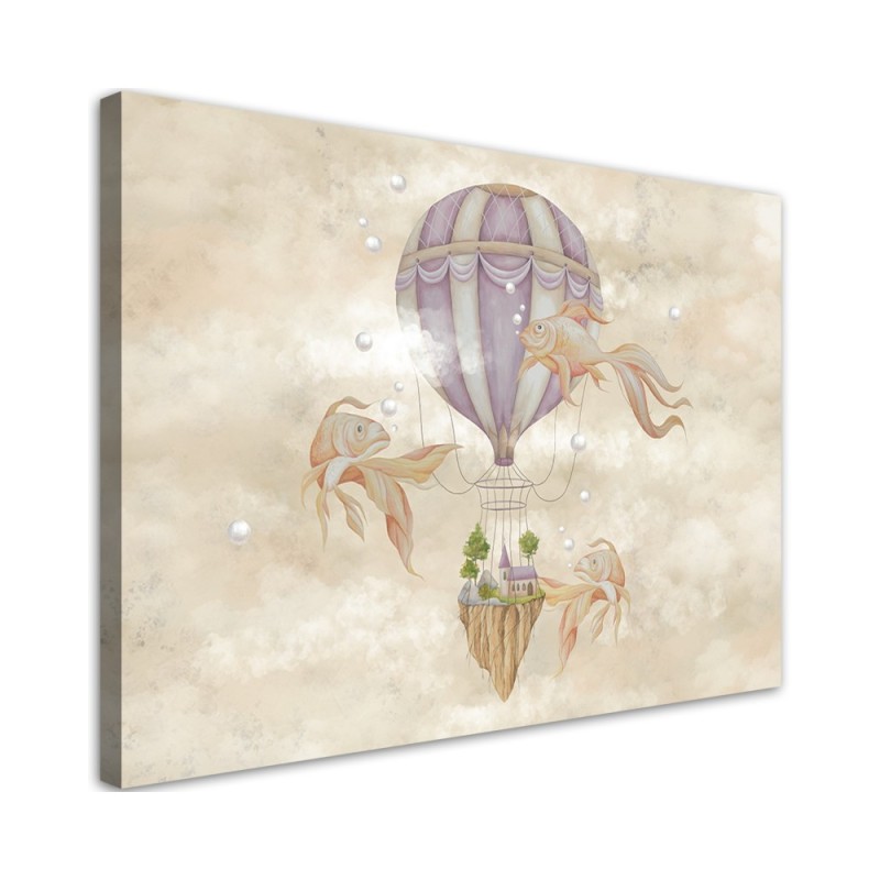 Canvas prints for children - Hot air balloon flying house and fish | FEEBY