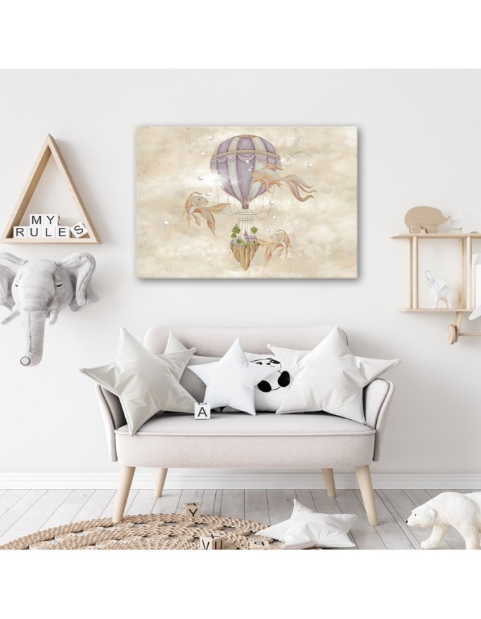Canvas prints for children - Hot air balloon flying house and fish | FEEBY