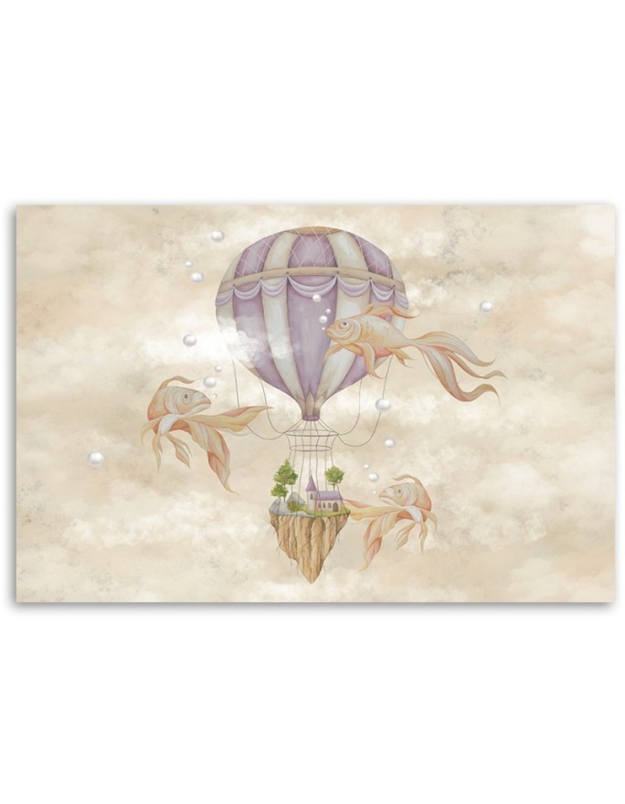 Canvas prints for children - Hot air balloon flying house and fish | FEEBY