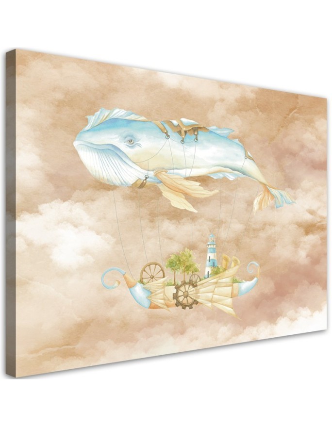 Children's Canvas prints - Flying whale and ship | FEEBY