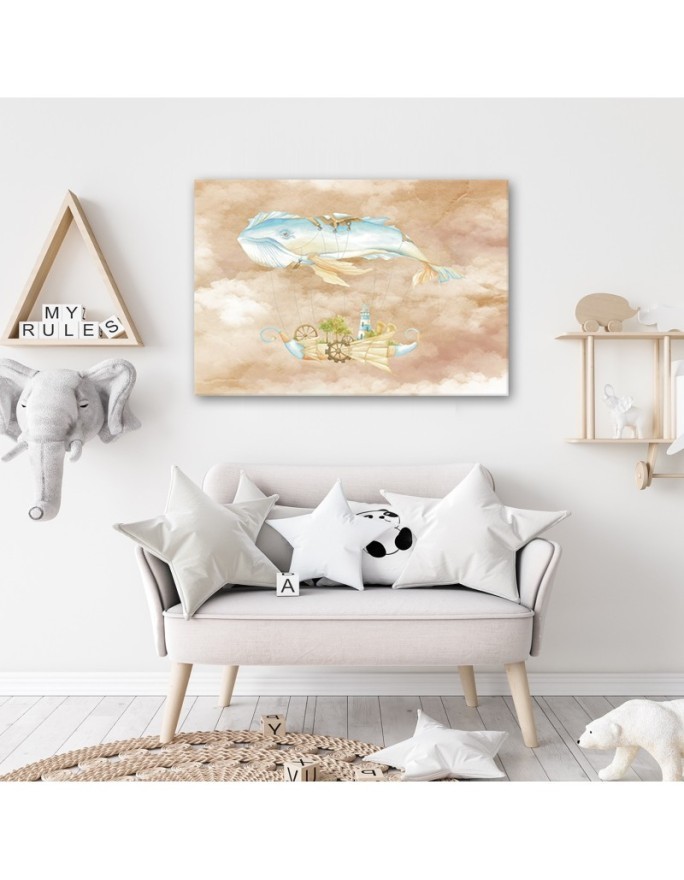 Children's Canvas prints - Flying whale and ship | FEEBY