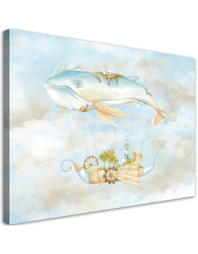 Children's Canvas prints - Flying whale and ship | FEEBY