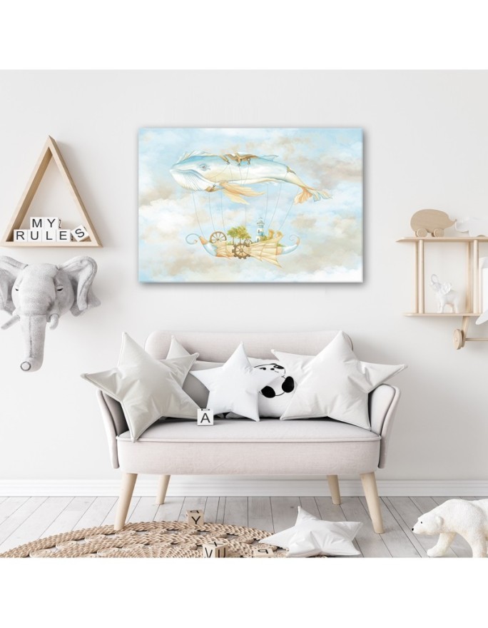 Children's Canvas prints - Flying whale and ship | FEEBY