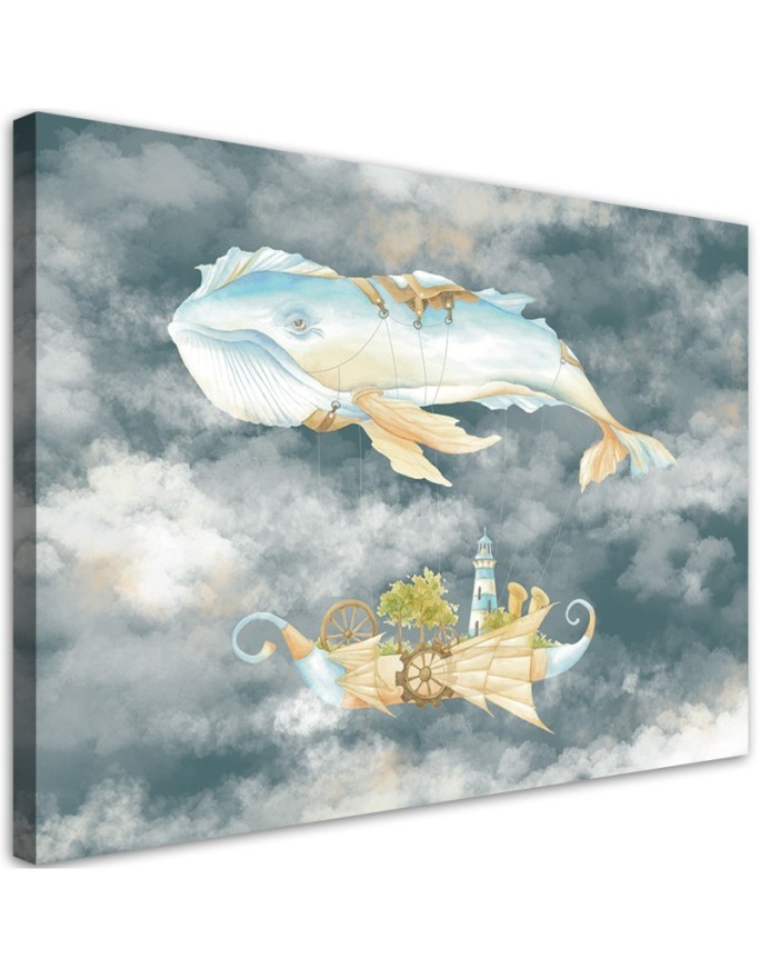 Children's Canvas prints - Flying whale and ship | FEEBY
