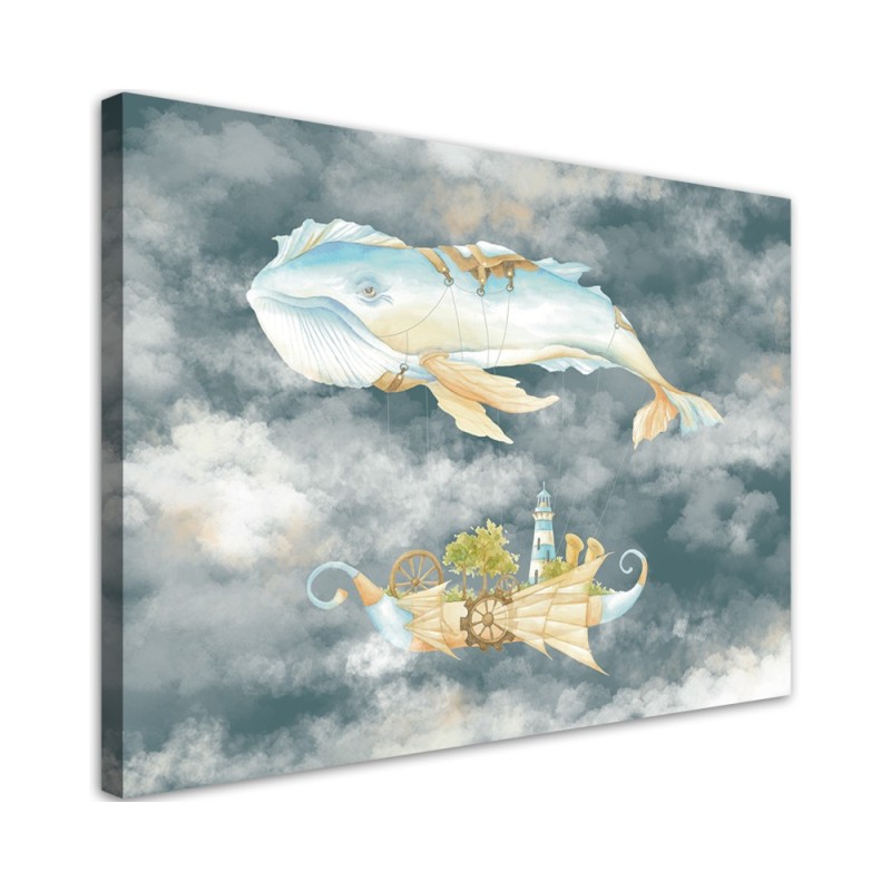Children's Canvas prints - Flying whale and ship | FEEBY