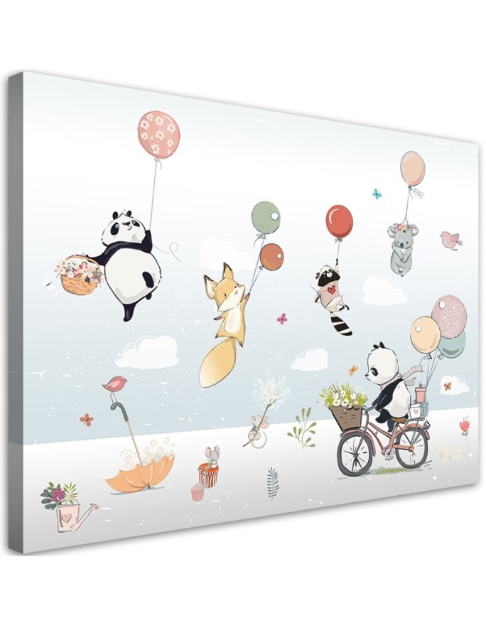 Canvas prints for children - Colourful animals with balloons | FEEBY