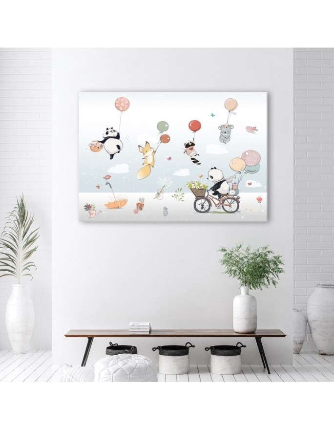 Canvas prints for children - Colourful animals with balloons | FEEBY