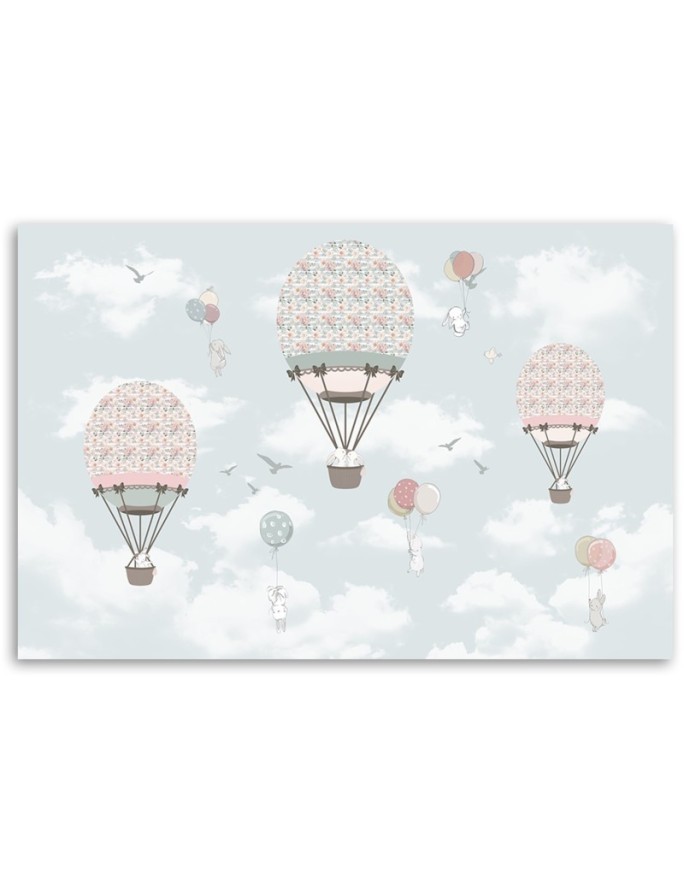 Children's Canvas prints - Colourful animals with balloon flight | FEEBY