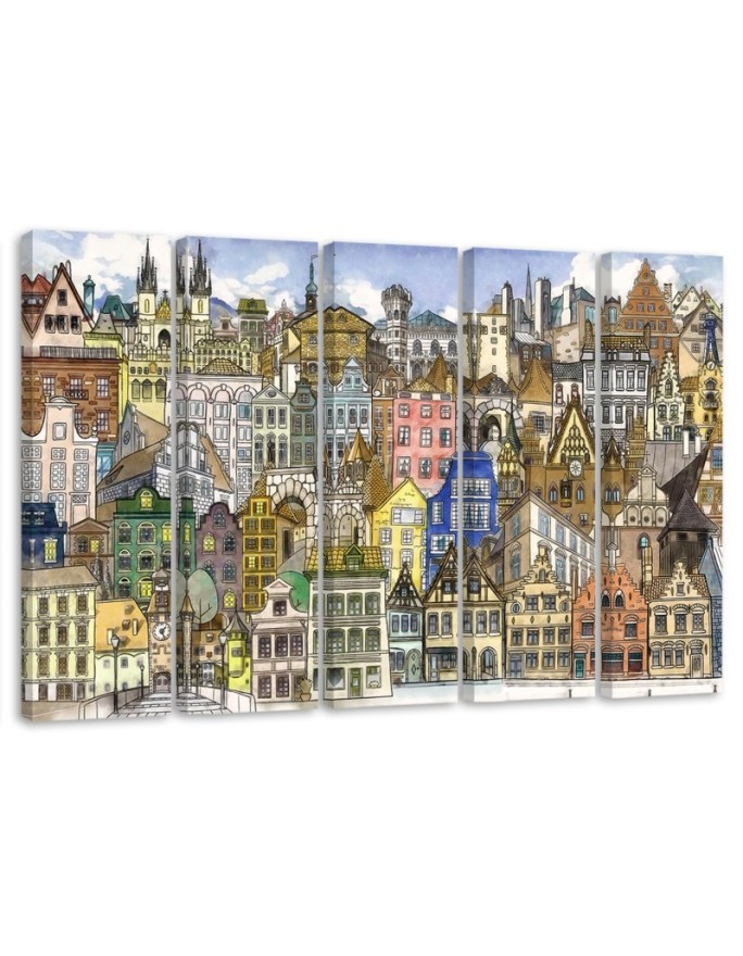 Five-piece canvas painting - Happy city | FEEBY