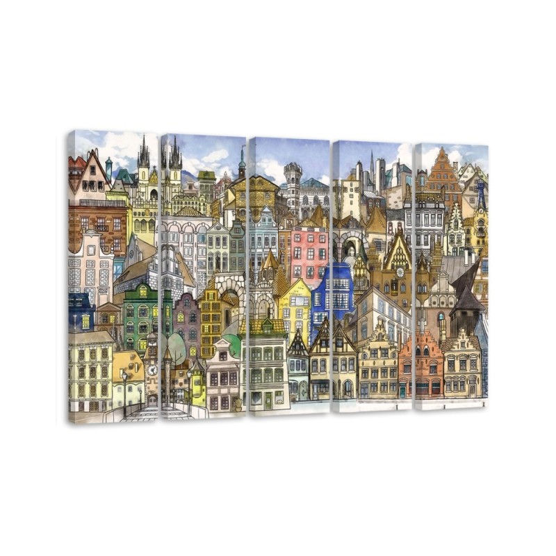 Five-piece canvas painting - Happy city | FEEBY