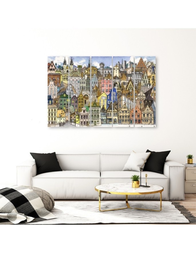 Five-piece canvas painting - Happy city | FEEBY