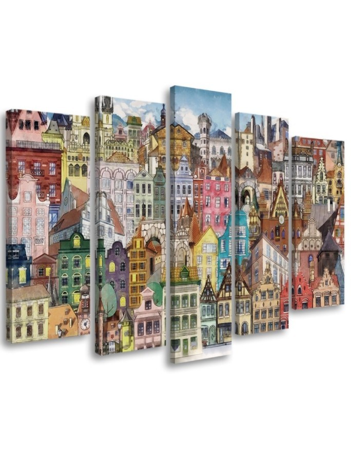 Canvas print for children 5 parts - Colourful city | FEEBY