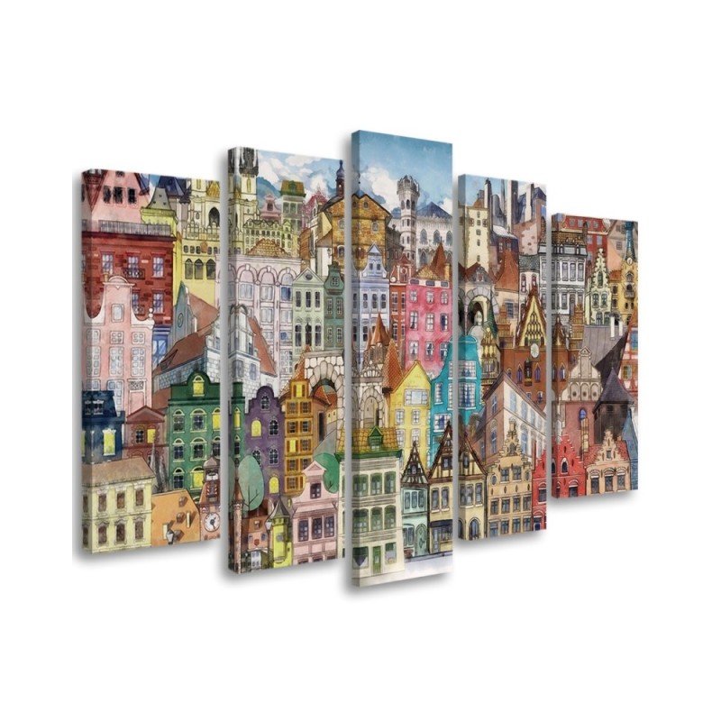 Canvas print for children 5 parts - Colourful city | FEEBY