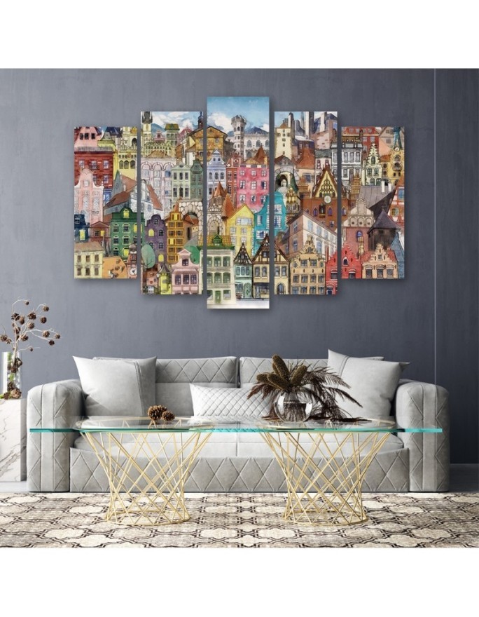 Canvas print for children 5 parts - Colourful city | FEEBY