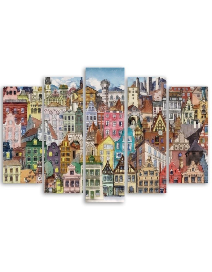Canvas print for children 5 parts - Colourful city | FEEBY