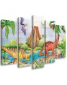 Canvas print for children's room five-piece - Dinosaurs at the lake | FEEBY