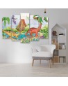 Canvas print for children's room five-piece - Dinosaurs at the lake | FEEBY