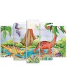 Canvas print for children's room five-piece - Dinosaurs at the lake | FEEBY