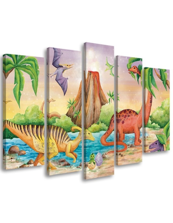 Children's room painting five-part - Dinosaurs by the lake | FEEBY