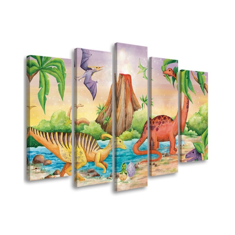 Children's room painting five-part - Dinosaurs by the lake | FEEBY