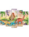Children's room painting five-part - Dinosaurs by the lake | FEEBY