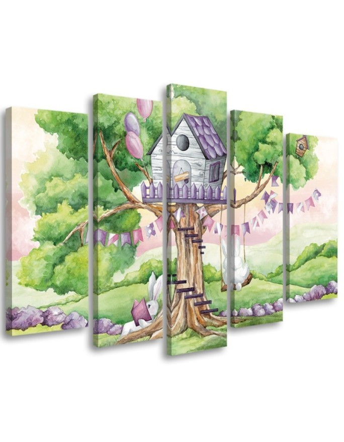 Children's painting 5-piece - White rabbits treehouse | FEEBY