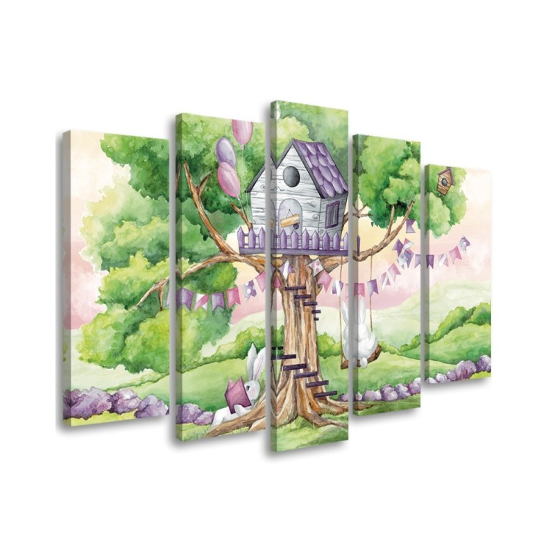 Children's painting 5-piece - White rabbits treehouse | FEEBY