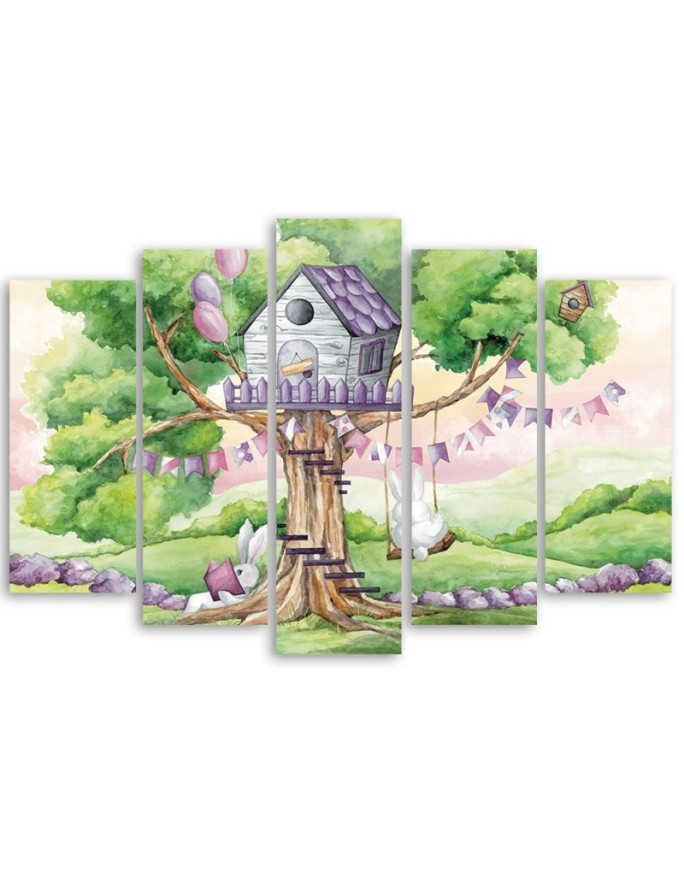 Children's painting 5-piece - White rabbits treehouse | FEEBY