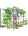 Children's painting five-part - White rabbits tree hut | FEEBY