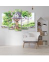 Children's painting five-part - White rabbits tree hut | FEEBY
