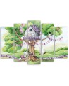 Children's painting five-part - White rabbits tree hut | FEEBY