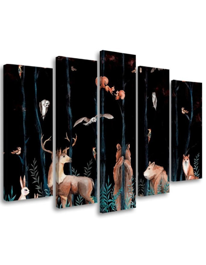 Children's painting five parts - Forest animals deer bear fox | FEEBY