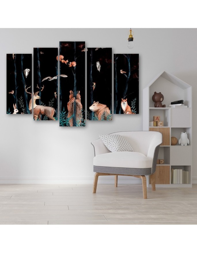 Children's painting five parts - Forest animals deer bear fox | FEEBY