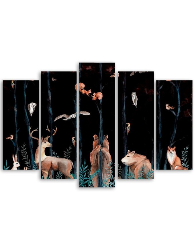 Children's painting five parts - Forest animals deer bear fox | FEEBY
