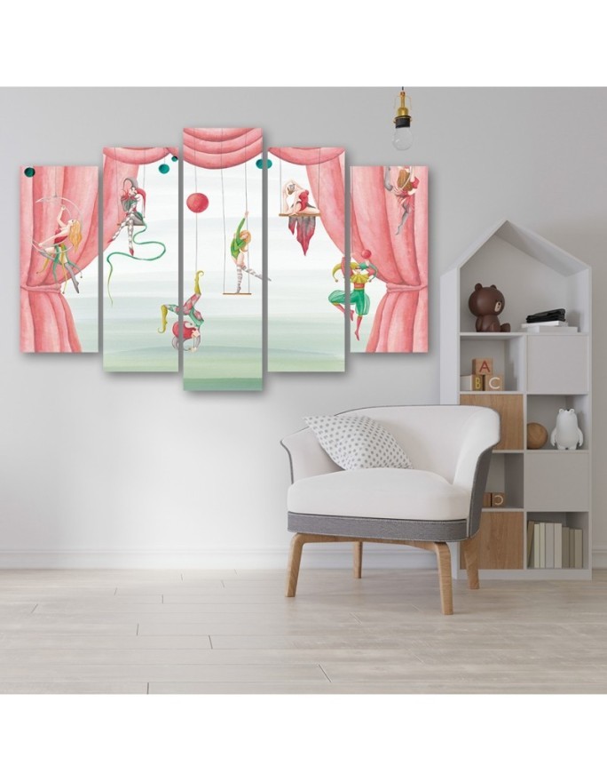 Canvas print for children's room 5 parts - Acrobats circus | FEEBY