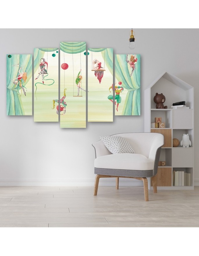 Canvas print for children's room 5 parts - Acrobats circus | FEEBY