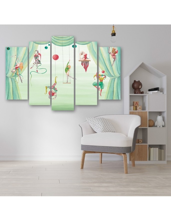 Canvas print for children's room 5 parts - Acrobats circus | FEEBY