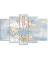 Canvas prints for children 5 parts - Hot air balloon flying house and fish | FEEBY