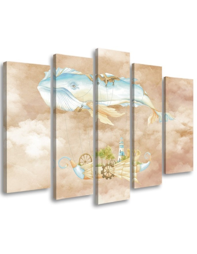 Children's five-piece painting - Flying whale and ship | FEEBY