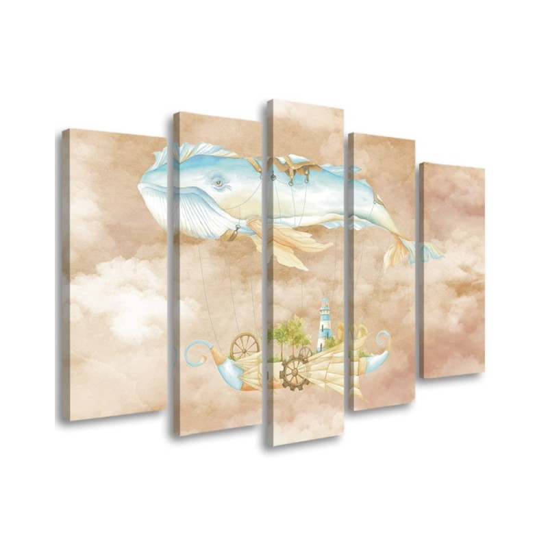 Children's five-piece painting - Flying whale and ship | FEEBY