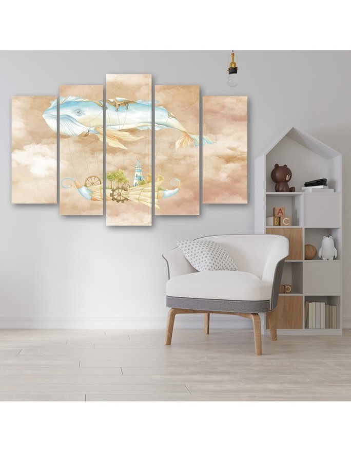 Children's five-piece painting - Flying whale and ship | FEEBY