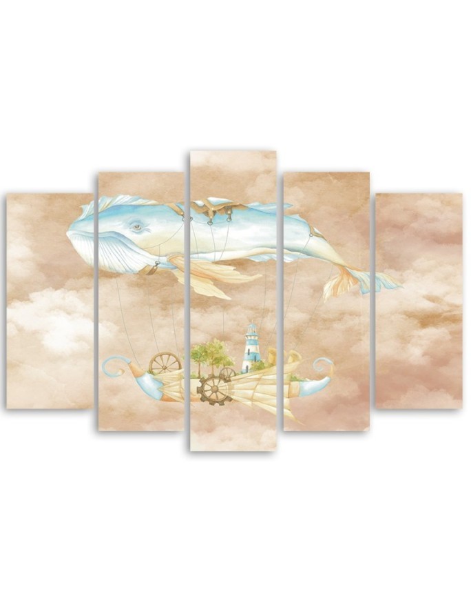 Children's five-piece painting - Flying whale and ship | FEEBY