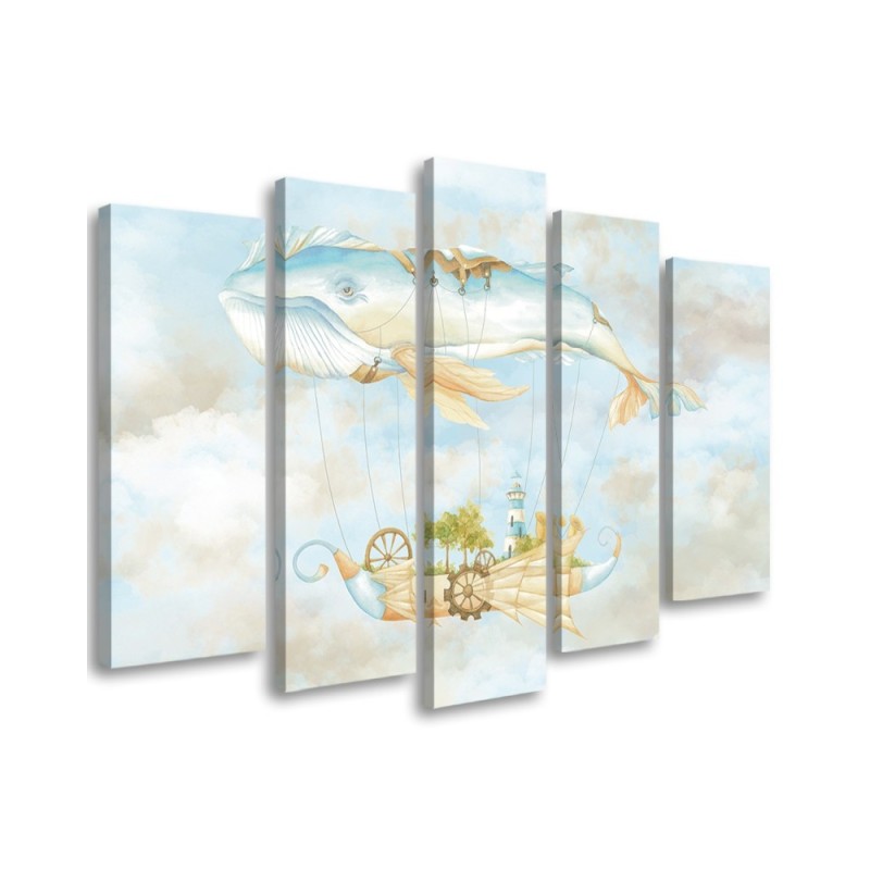 Canvas print for children five-piece - Flying whale and ship | FEEBY