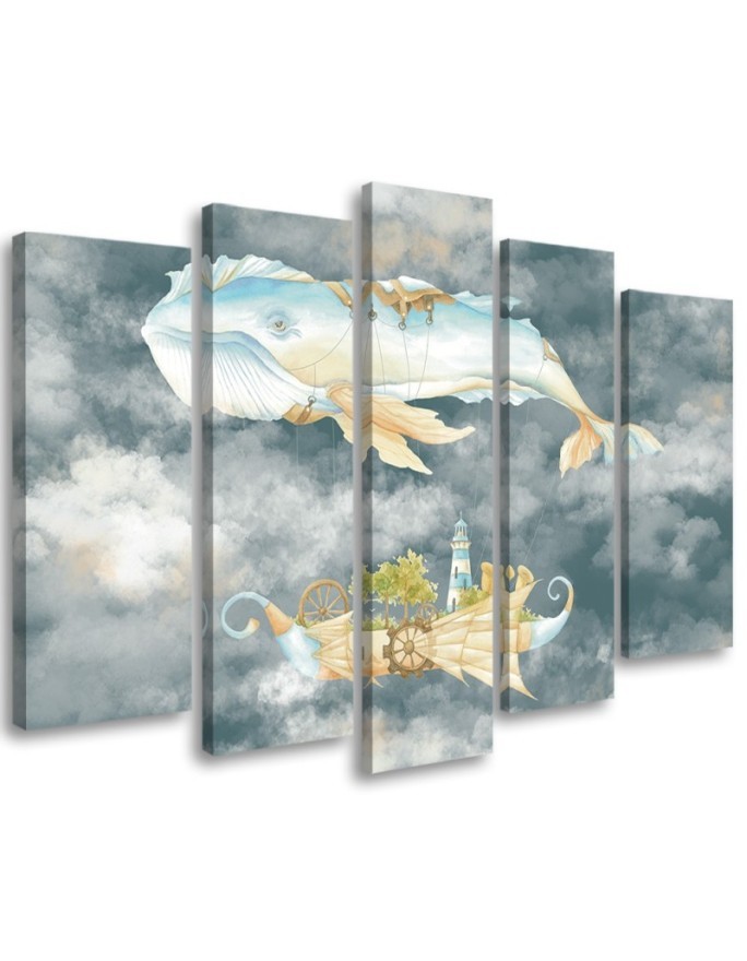 Children's five-piece Canvas painting - Flying whale and ship | FEEBY