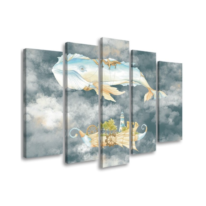 Children's five-piece Canvas painting - Flying whale and ship | FEEBY
