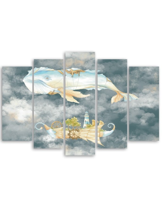 Children's five-piece Canvas painting - Flying whale and ship | FEEBY