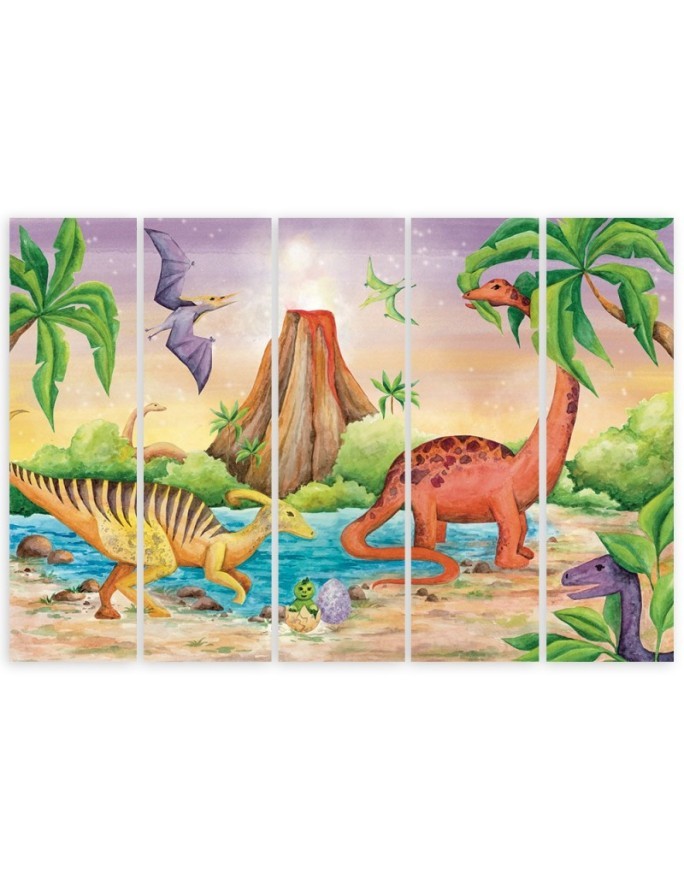 Children's room Canvas painting five-part - Dinosaurs by the lake | FEEBY
