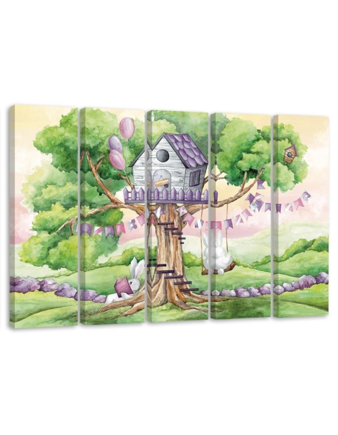 Children's painting 5-piece - White rabbits treehouse | FEEBY