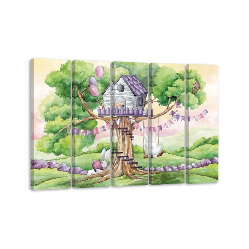 Children's painting 5-piece - White rabbits treehouse | FEEBY