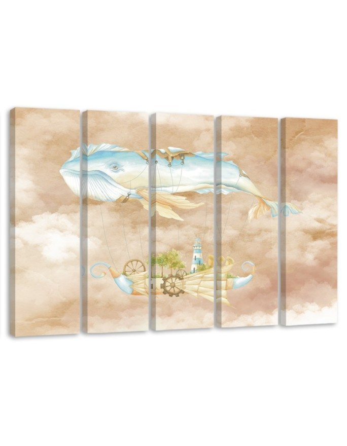 Children's five-piece Canvas painting - Flying whale and ship | FEEBY